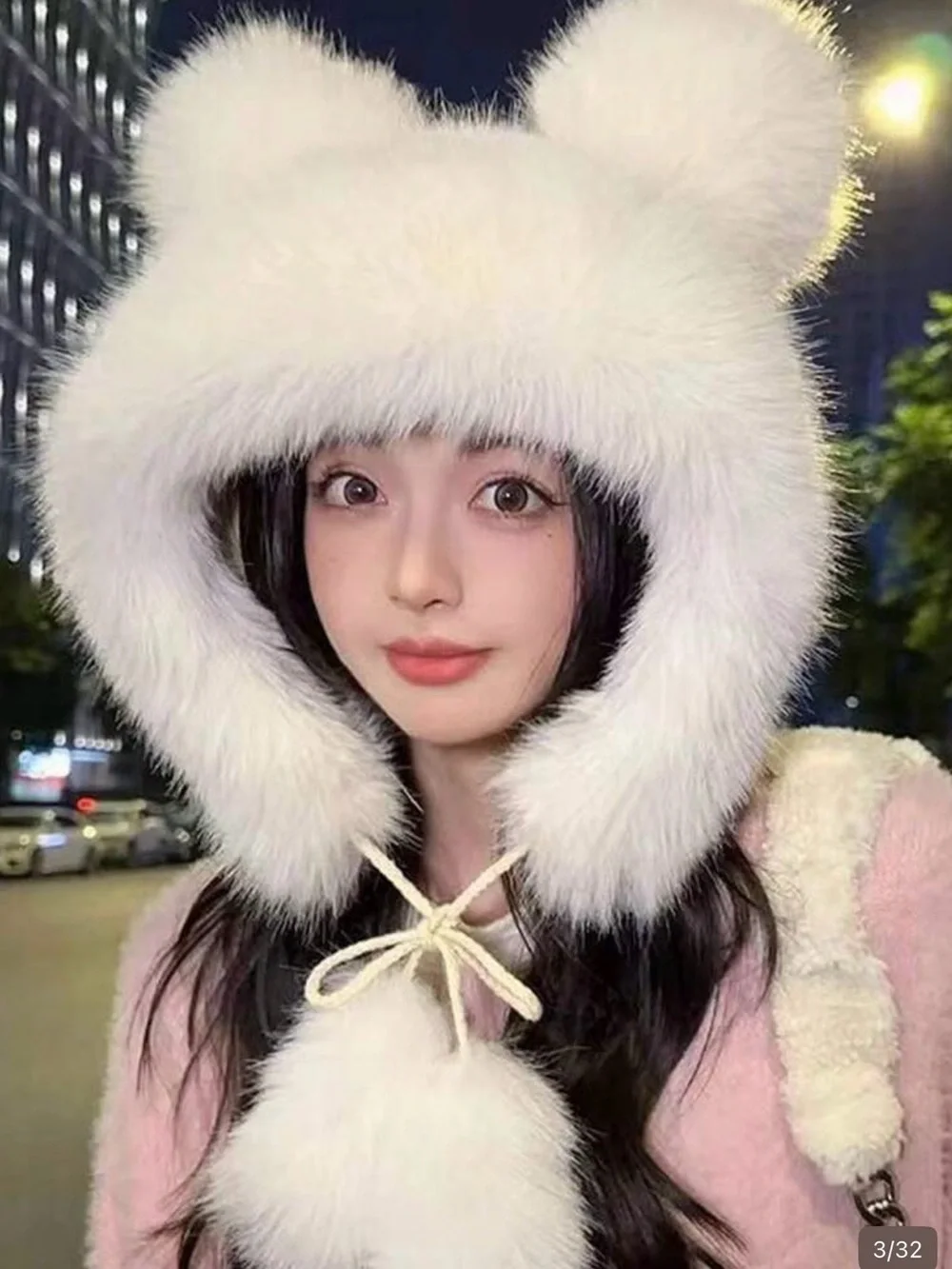 Cozy Light White Faux Fur Pom Hat